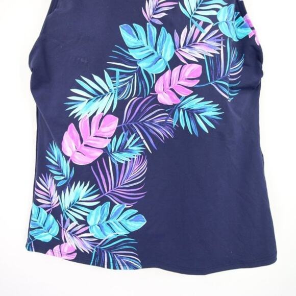 NWOT Lands End Navy Blue Tank Tankini Swim Top Palm Print Purple Size 12 - Picture 3 of 9
